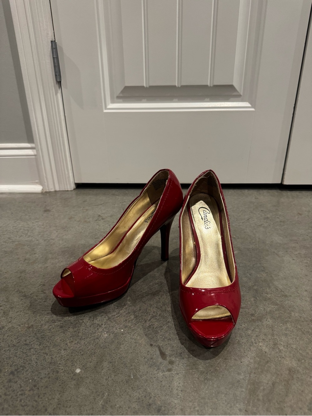 Candie's Red Patent Peep-Toe Platform Heels